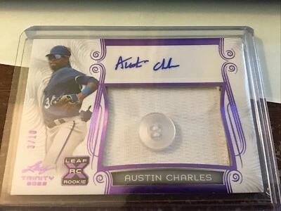 Austin Charles 2023 Leaf Trinity Button Relic Auto 3/10 - Royals - Image 1 of 2