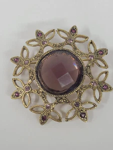 Vintage lila Blume Strass goldfarbene Brosche Anstecknadel ohne Namen. Sehr guter Zustand - Bild 1 von 2