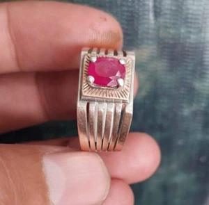 Anillo de piedra rubí Afganistán anillo de rubí para hombre plata 925 banda hecha a mano anillo único - Imagen 1 de 5