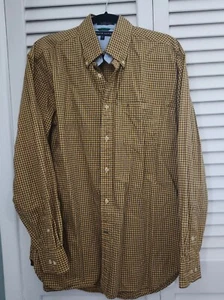 Tommy Hilfiger Sz M Men's Button Down Plaid Shirt Yellow Black Check Like New Me - Picture 1 of 9