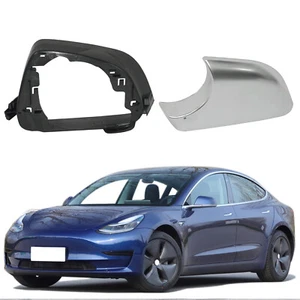 Left Side Wing Mirror Lower Chrome Cover w/ Frame for Tesla Model 3 2017-2021 - Picture 1 of 7
