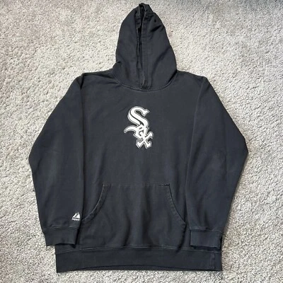 Majestic Y2k Chicago White Sox Hoodie Medium Black Pullover Graphic Baseball MLB - Image 1 of 4