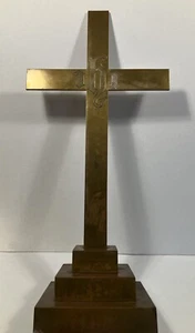 Lg Antique Brass Cross from Church Altar Standing IHS Symbol 1893 31”H - Picture 1 of 12