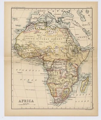 MAPA ANTIGUO ORIGINAL DE ÁFRICA / COLONIAS BRITÁNICAS FRANCESAS ALEMANAS 1888 Foto 1 de 3