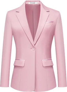 Women'S Casual Business Blazer Notched Lapel One Button Open Front Long Sleeve B - Picture 1 of 5