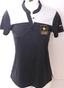 NEW US Army Black Knights Columbia Gray Buttoned SS Shirt Golf polo Women's M - Picture 1 of 9