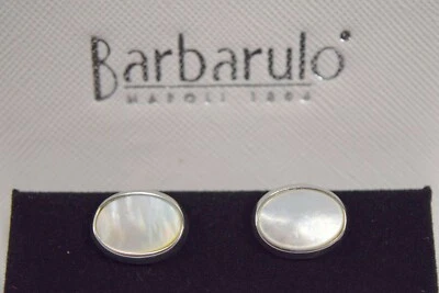 BARBARULO NAPOLI gemelli da uomo OVALE ARGENTO 925‰ RODIO MADREPERLA cufflinks - Immagine 1 di 4