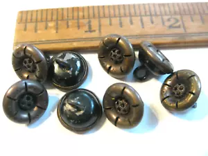 Vintage Flower Shape Brass-Tone Metal Back Shank Set of 8 Buttons 7/16" Matching - Picture 1 of 5