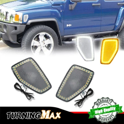 Luces LED de señal de marcador lateral blanco y ámbar para 06-10 Hummer H3, H3T lente transparente Foto 1 de 4