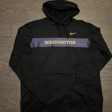 Nike Washington Huskies Sweatshirt Mens Black Gold Swoosh Dri Fit Hoodie Medium Cover