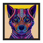 New Age Folk Style Dog Colourful Square Frame Print Picture Wall Art