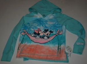 New Disney Parks Girls XL 10 12 Year Pull Over Hoodie Minnie Mouse Tropical Blue - Picture 1 of 5