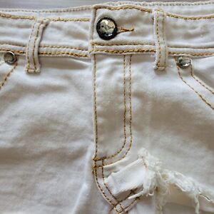 Dollhouse Womens Shorts Size 9 White Denim Cut Offs Distressed Gold Thread