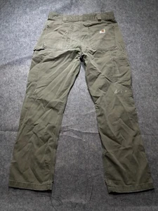 Carhartt Pants Mens 34x28 Green Cargo Canvas Flat Front Work Wear Outdoors - Picture 1 of 12