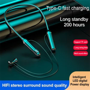 Wireless Blue-tooth Headset Hanging Neck Stereo Noise Cancelling Sports Earphone - Picture 1 of 21