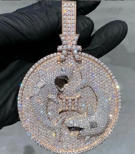 Personalizar Colgante Hombre 12Ct VVS1 MOISSANITA REAL 925 Plata Pasa Probador - Imagen 1 de 5