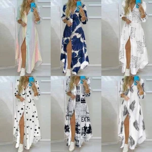 Mujeres Algodón Irregular Estampado Único Pecho Camisa Dividida Vestido Falda Larga - Imagen 1 de 35