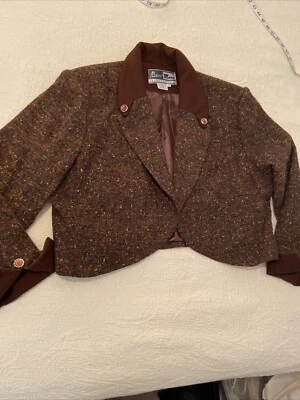 CHAQUETA ELEGANTE DE NOCHE CORTA INTERNACIONAL BEN MARC MUJER MARRÓN TWEED Talla 18 Foto 1 de 4