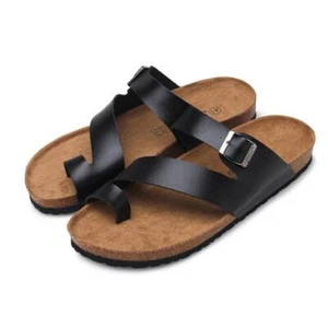 Men's Cork Flip-Flops Summer Outdoor Sandals Stretch Braided Strap Flip Flops - Picture 1 of 6
