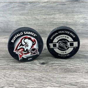 Vintage Buffalo Sabres Official Game Issued Hockey Pucks Set of 2 Goat Head Logo - Picture 1 of 8