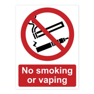 No Smoking Or Vaping sign Sticker Vinyl Health Safety car taxi Sign 200 x150mm - Picture 1 of 24