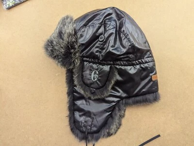 Conte of Florence Goose Down  Trapper Hat Size 59 Black Ushanka Ear Flap - Image 1 of 4
