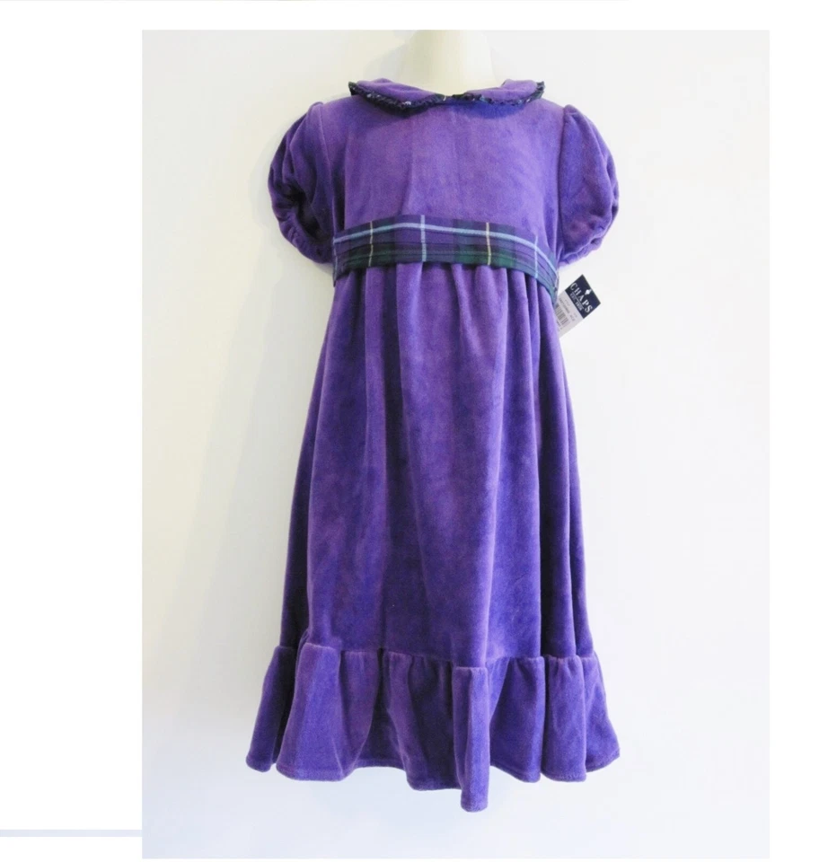 Vestido Chaps Niña Talla 2T Terciopelo Púrpura Cuello Peter Pan Foto 1 de 4