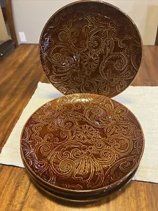 Tabletops Gallery Laguna 11.5” Dinner Plates Brown Stoneware Set of 4 - Picture 1 of 9