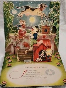 Vtg 1950's Pop-up Hold to the Light Greeting Card Hey Diddle Diddle Cat & Fiddle - Picture 1 of 12