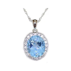 London blau & weiß Topas oval geschnitten Halo Solitär Anhänger Sterlingsilber Kette - Bild 1 von 3