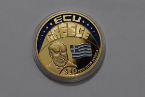🧭 🇱🇷 LIBERIA 10 DOLLARS 2001 GREECE GOLD PLATED B56 WA19