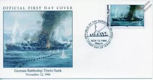 1944 WWII SINKING OF GERMAN BATTLESHIP TIRPITZ Warship WWII Stamp FDC - Picture 1 of 3