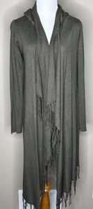 NWT Acrobat womens hooded fringe duster cardigan dark green one size - Picture 1 of 5