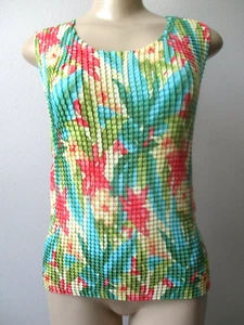 NOTATIONS MULTI-COLOR FLORAL DESIGN CRINKLE SLEEVELESS TOP SIZE L - NEW - Picture 1 of 4