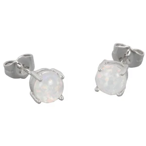 6mm Round White Fire Opal Cabochon Silver Jewelry Simple Stud Earrings - Picture 1 of 6