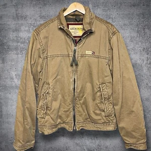 VTG Abercrombie & Fitch Jacket Men Large Khaki Military Canva Blanket Woo Lined - Picture 1 of 7