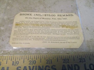 $75 Recompensa Albert Maley Escapó Criminal Buscado Nebraska c1891 Postal Cárcel - Imagen 1 de 3
