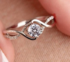 14K White Gold Plated 1.50Ct Lab Created White Diamond Infinity Wedding Ring - Picture 1 of 2