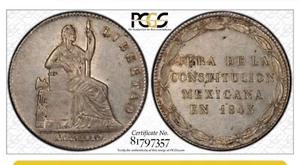Mexico Silver Medal 1843 Oath to the Constitution PCGS AU53 Grove 85a Nice! - Picture 1 of 4
