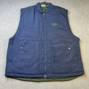 VTG Reebok Quilted Vest Mens XL Blue Green Nylon Outdoor Hiking Zip Up - Picture 1 of 13