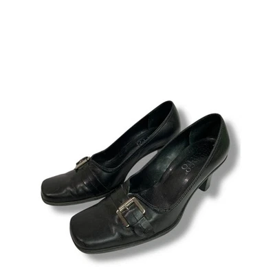 Talla 7.5 Franco Sarto Mujer Cuero Hebilla Tono Plateado 2.5" Tacón Bloque Foto 1 de 4