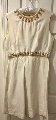 Vintage STEPHEN O'GRADY Ivory Dress Sz 6 Turquoise Coral Beaded Gold Embellished - Image 1 of 4