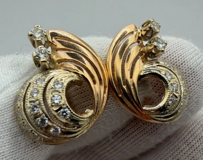 Vintage KJZ 585 Gold Diamond Earrings – 6.71g – ~0.35ct Total – Ukraine - Image 1 of 4