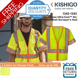 🔥 Kishigo Unisex Ultra-Cool Six-Pocket Mesh Surveyor’s Vest Up To 5XL 1242-1243 - Picture 1 of 4