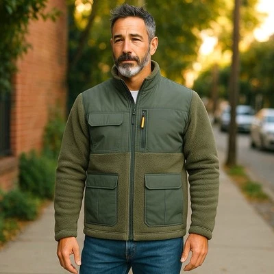 Chaqueta polar Sherpa grande Eddie Bauer para hombre en musgo marino cremallera completa nueva con etiquetas lista $149 Foto 1 de 4