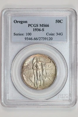 1936-S OREGON COMMEORATIVE HALF DOLLAR PCGS MS66 ORIGINAL! - Image 1 of 2