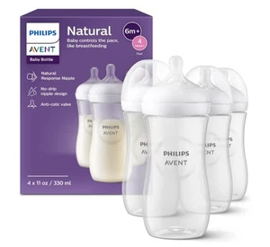 Philips AVENT Natürliche Babyflasche mit Natural Response Brustwarze, 11 Oz 4er Pack 3m+ - Bild 1 von 8