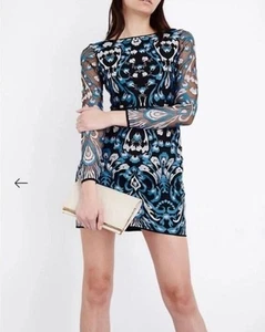REISS Alianna KLEID MIT SPITZE BESTICKT schwarz & blau Größe UK 14 UVP 245 £ - Bild 1 von 9