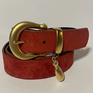 Doncaster Size L Red Leather Gold buckle & Charm Fashion Dress Belt Made in USA - Picture 1 of 8