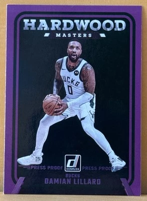 Baloncesto Donruss 2024-25 Damian Lillard púrpura prueba de prensa paralelo Milwaukee Foto 1 de 2